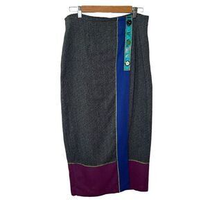 Vintage SZ L Midi Pencil Skirt Boho Colorful Artsy Colorblock Wrap Patchwork 90s
